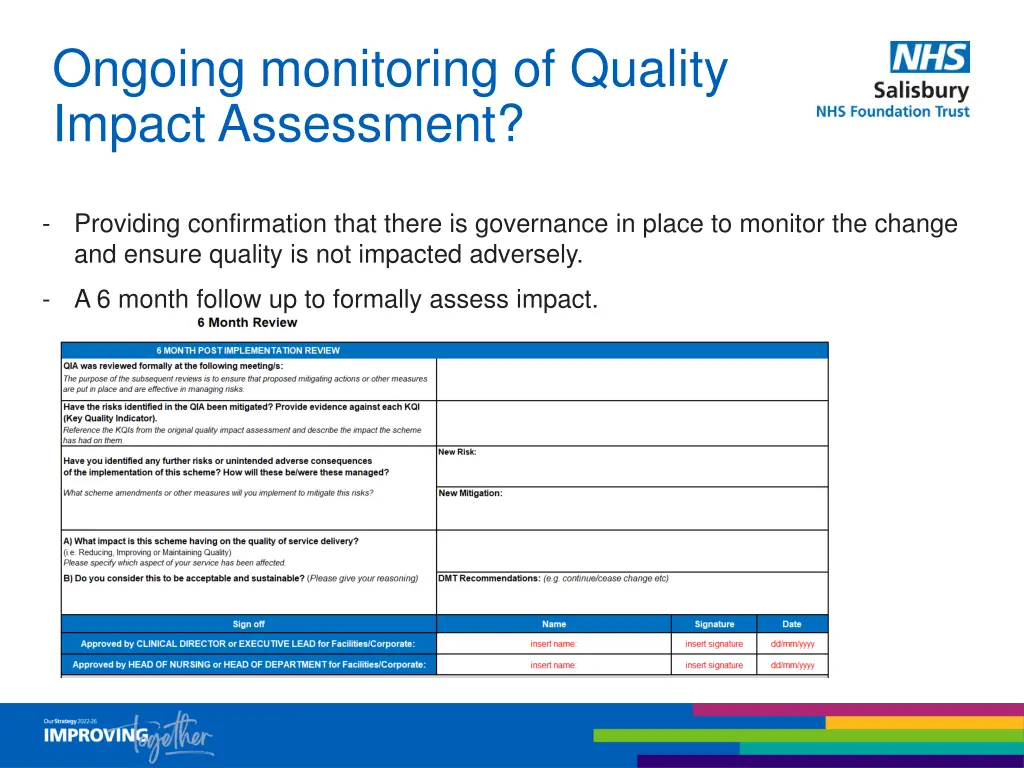 ongoing monitoring of quality impact assessment