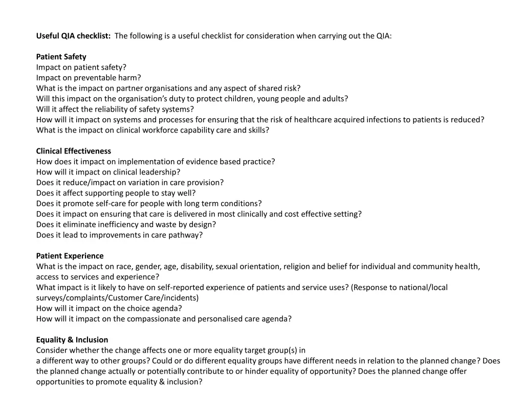 useful qia checklist the following is a useful