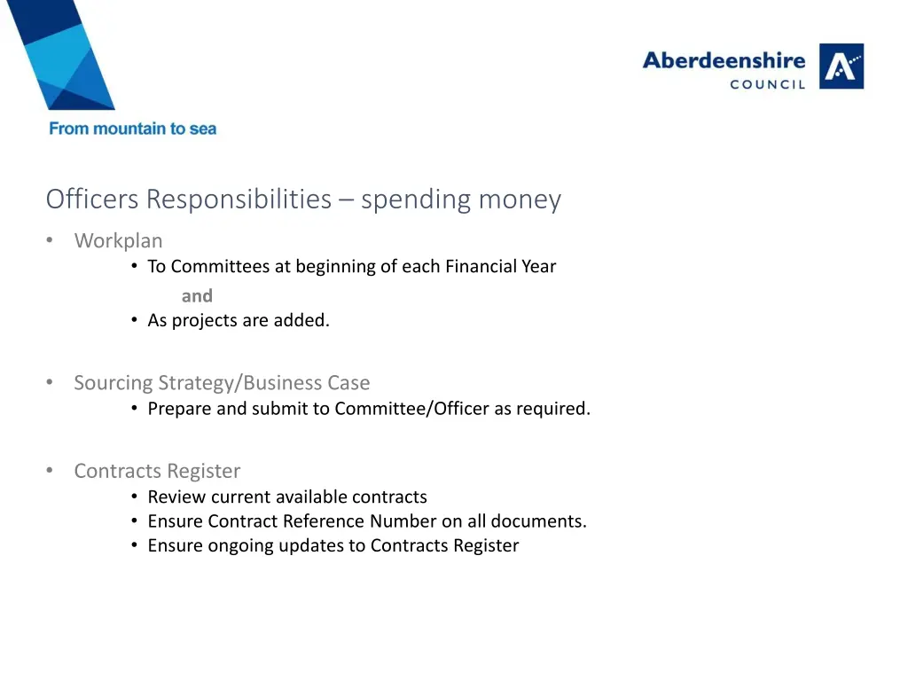 officers responsibilities spending money workplan