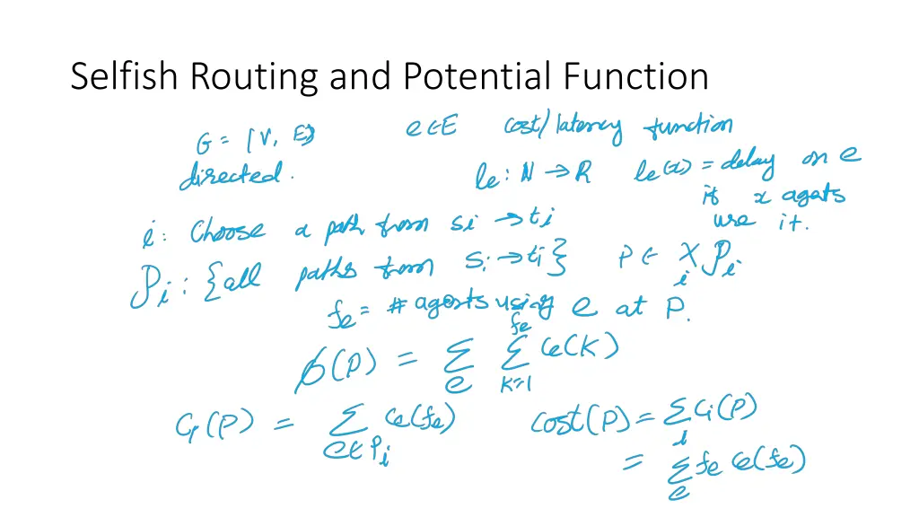 selfish routing and potential function