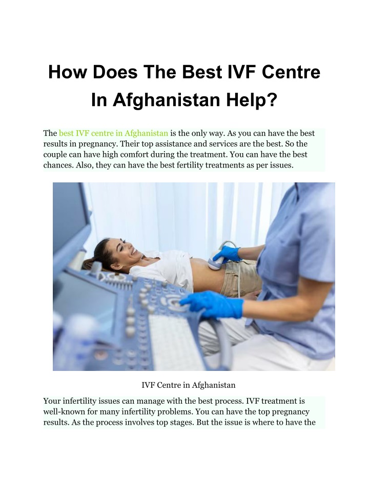 how does the best ivf centre in afghanistan help