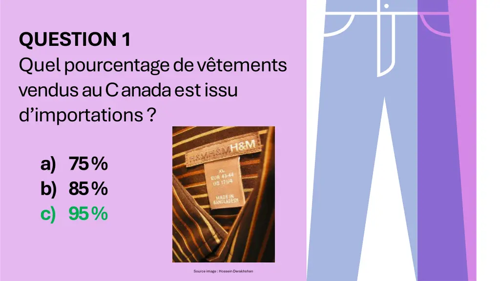 question 1 quel pourcentage de v tements vendus 1