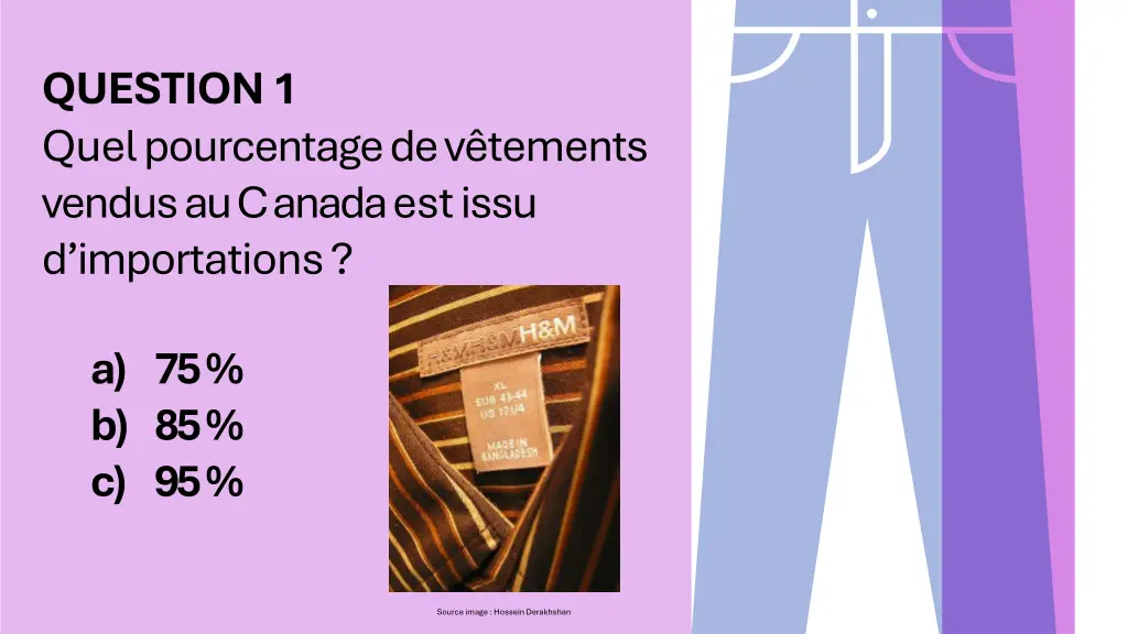 question 1 quel pourcentage de v tements vendus