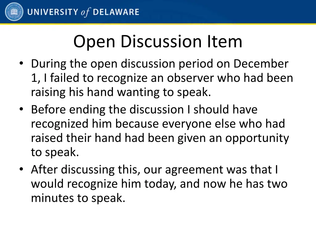 open discussion item during the open discussion
