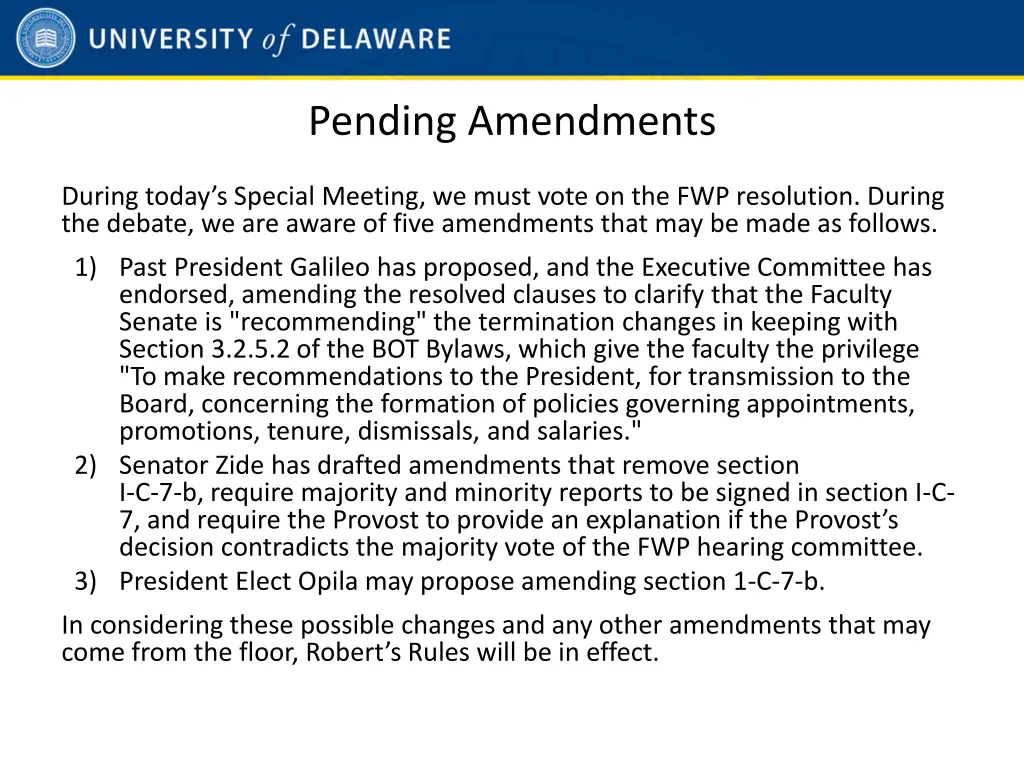 pending amendments