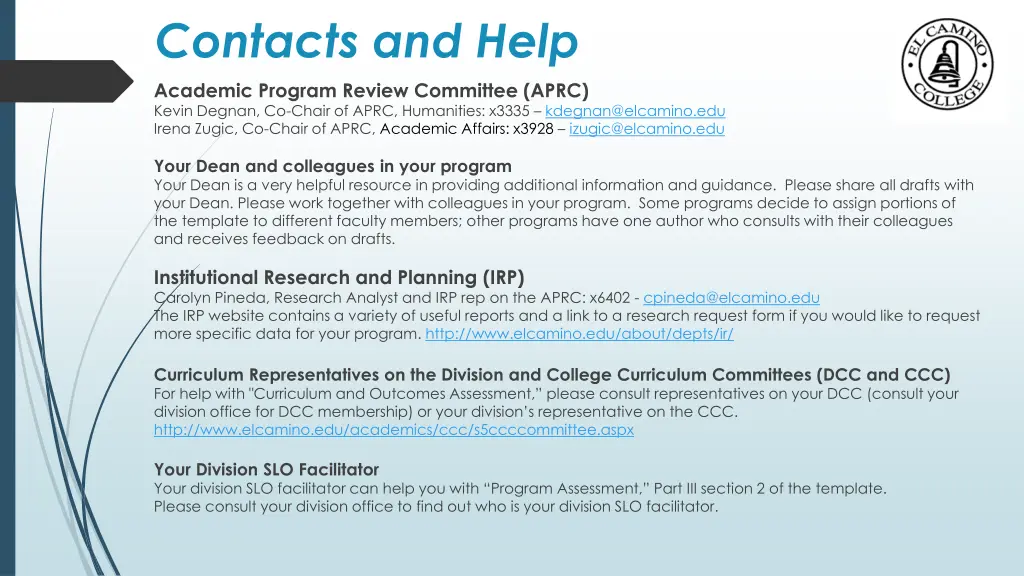 contacts and help