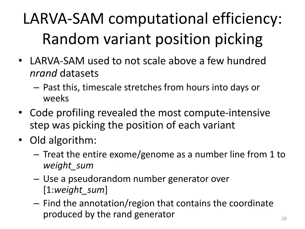 larva sam computational efficiency random variant