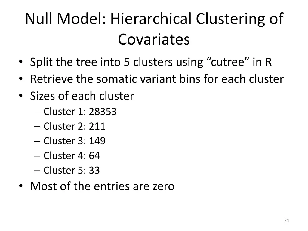 null model hierarchical clustering of covariates 1