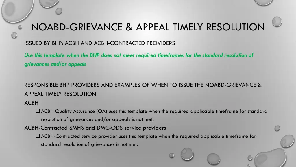 noabd grievance appeal timely resolution
