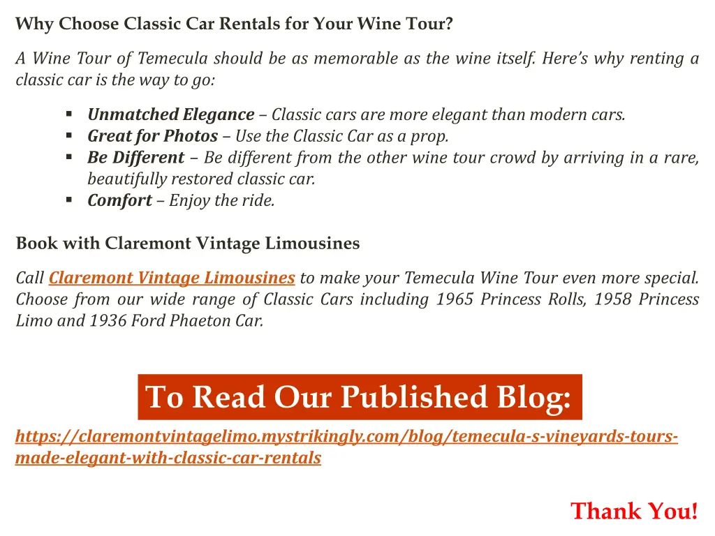 why choose classic car rentals for your wine tour
