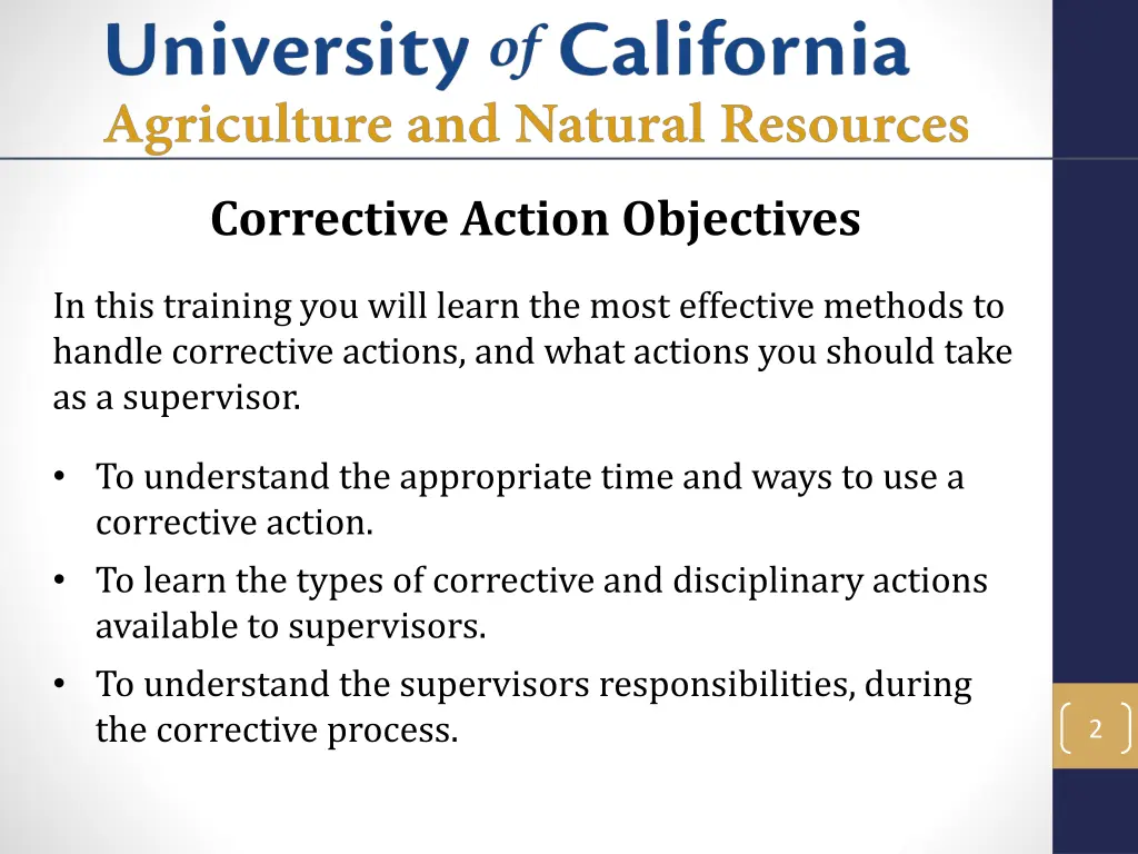 corrective action objectives