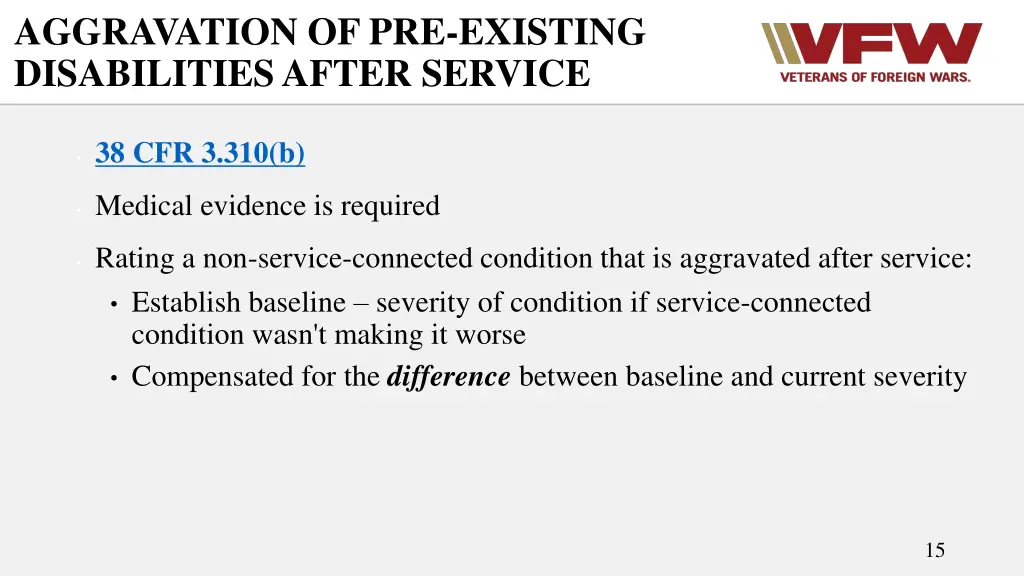 aggravation of pre existing disabilities after 1