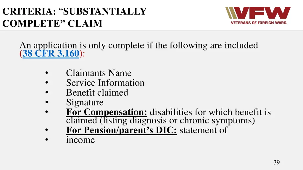 criteria substantially complete claim
