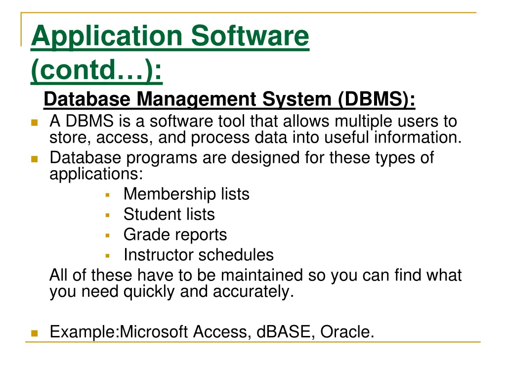 application software contd database management