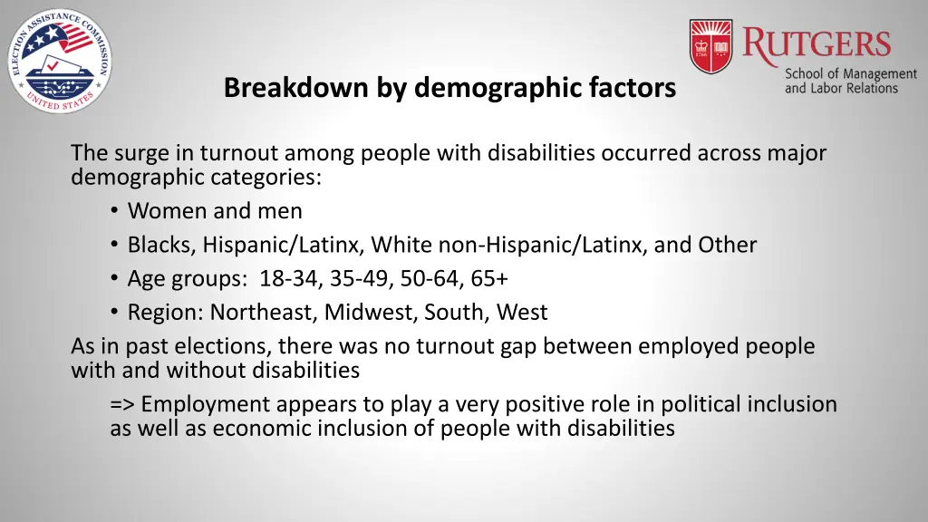 breakdown by demographic factors