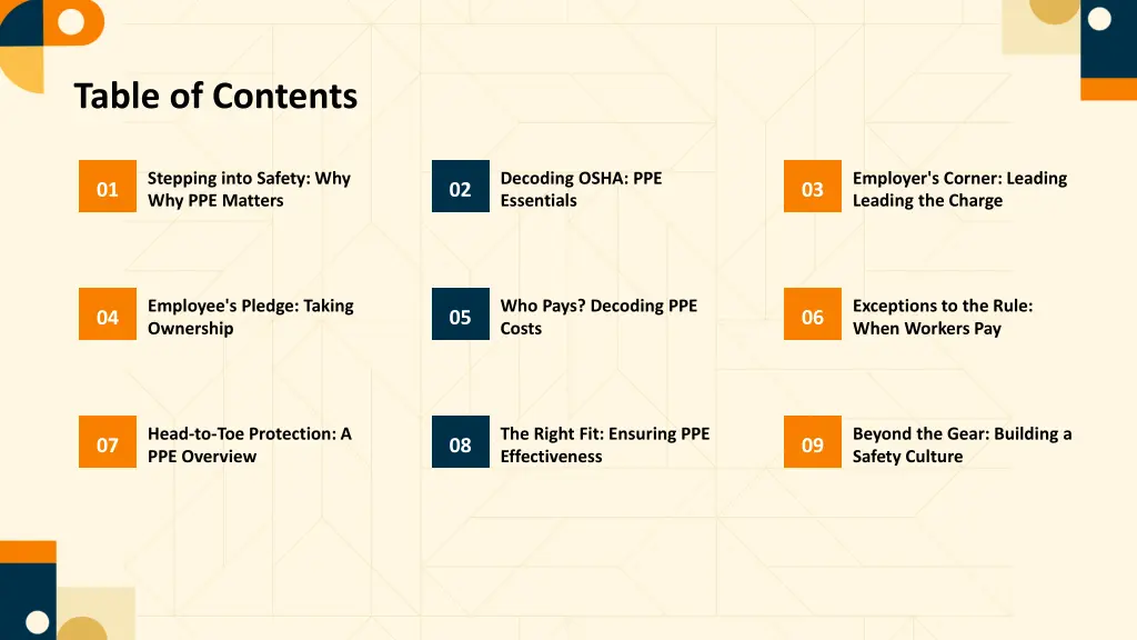 table of contents