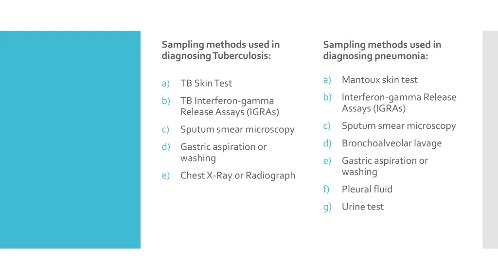 sampling methods used in diagnosing tuberculosis