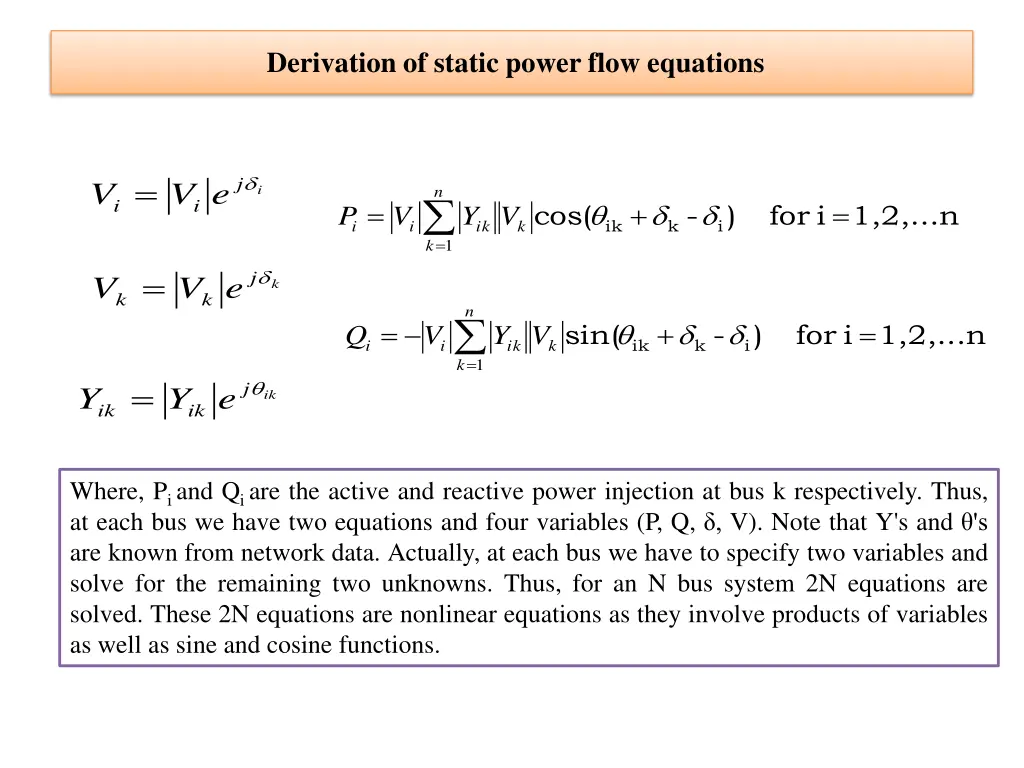 derivation of static power flow equations 1