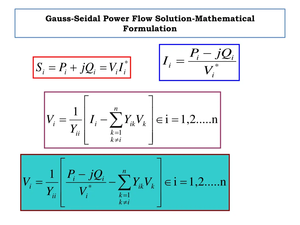 gauss seidal power flow solution mathematical