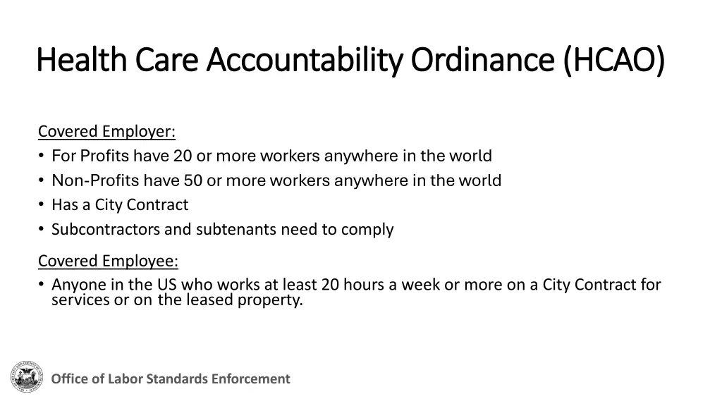 h health care accountability ordinance h ealth
