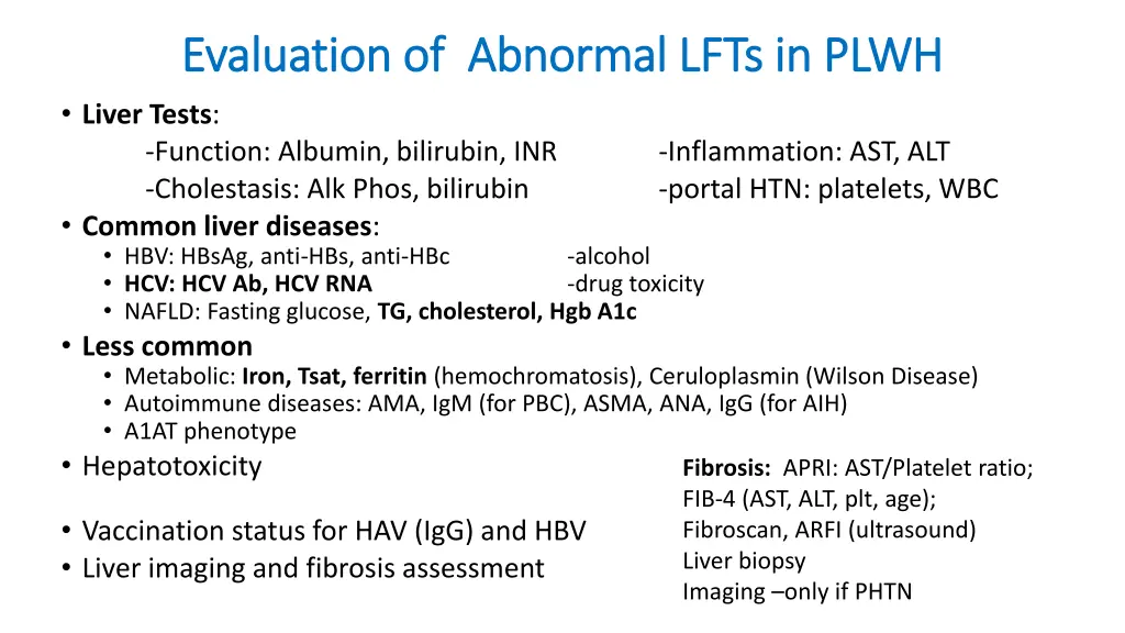 evaluation of abnormal lfts in plwh evaluation