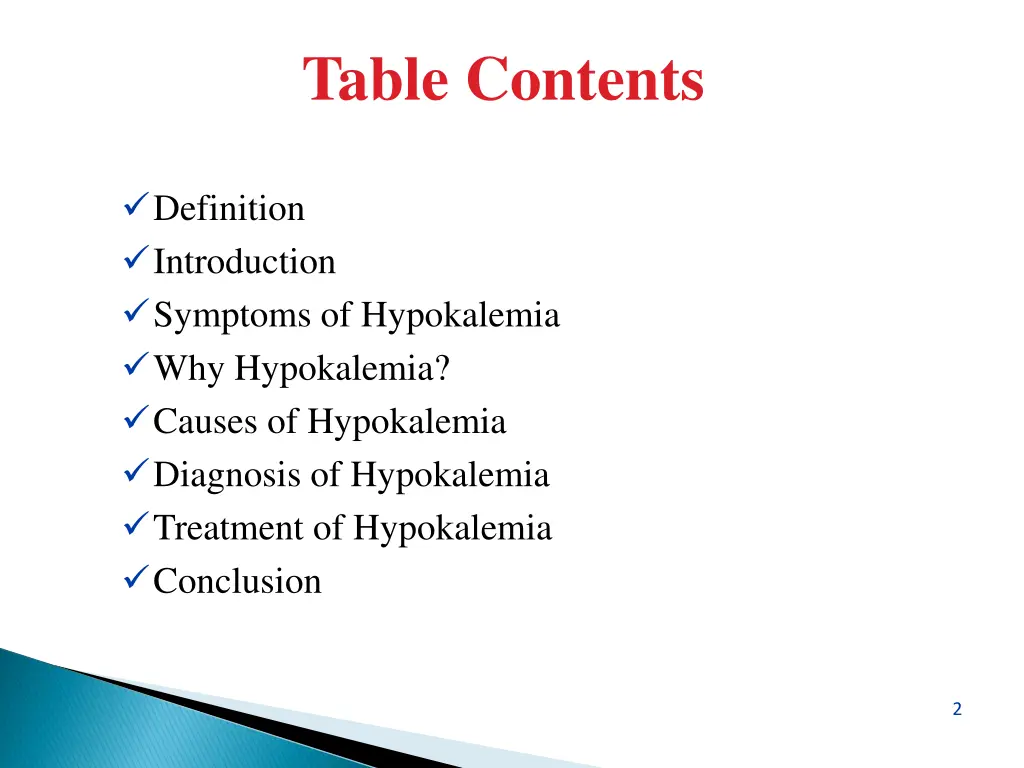 table contents