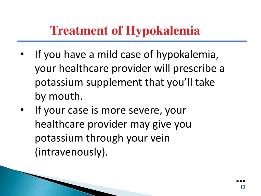 treatment of hypokalemia