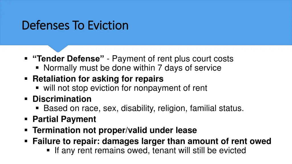 defenses to eviction defenses to eviction