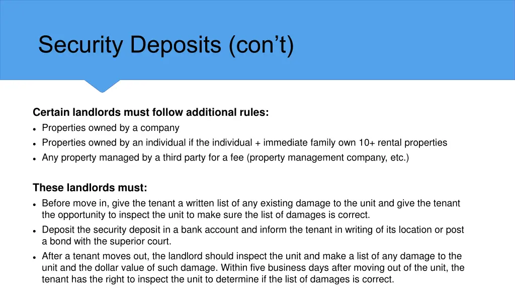 security deposits con t