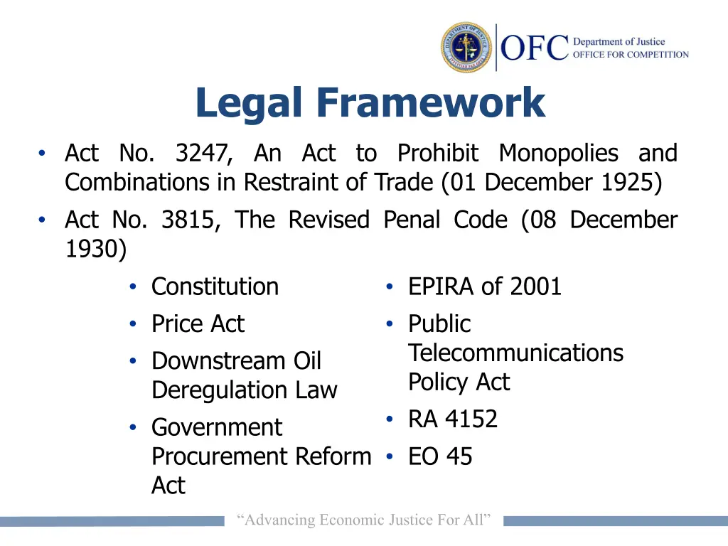 legal framework act no 3247 an act to prohibit