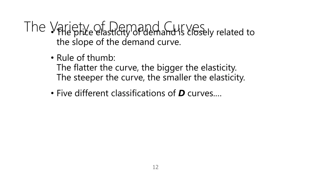 the variety of demand curves the price elasticity