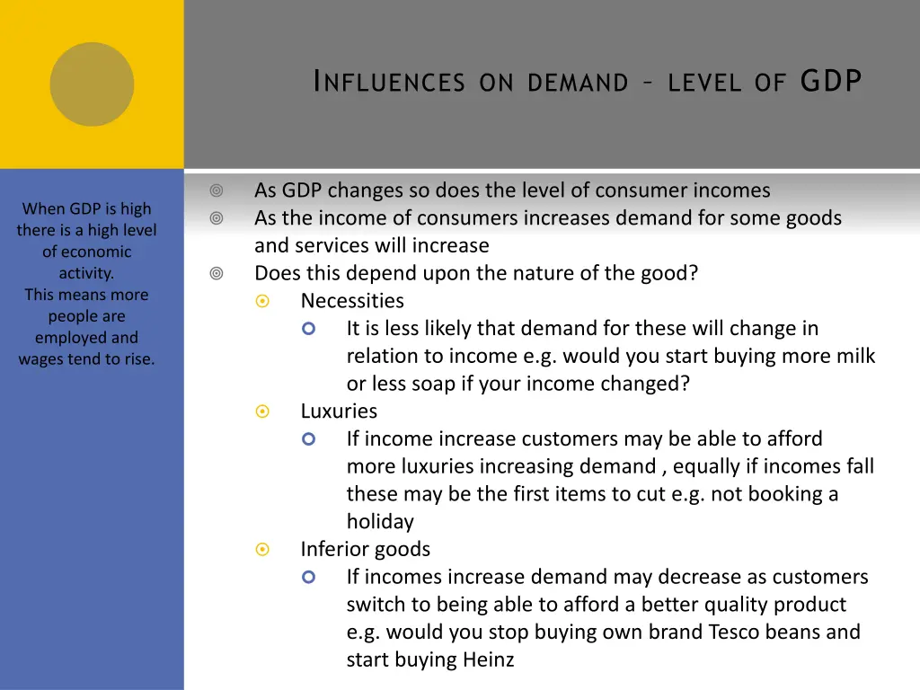 i nfluences on demand level of gdp