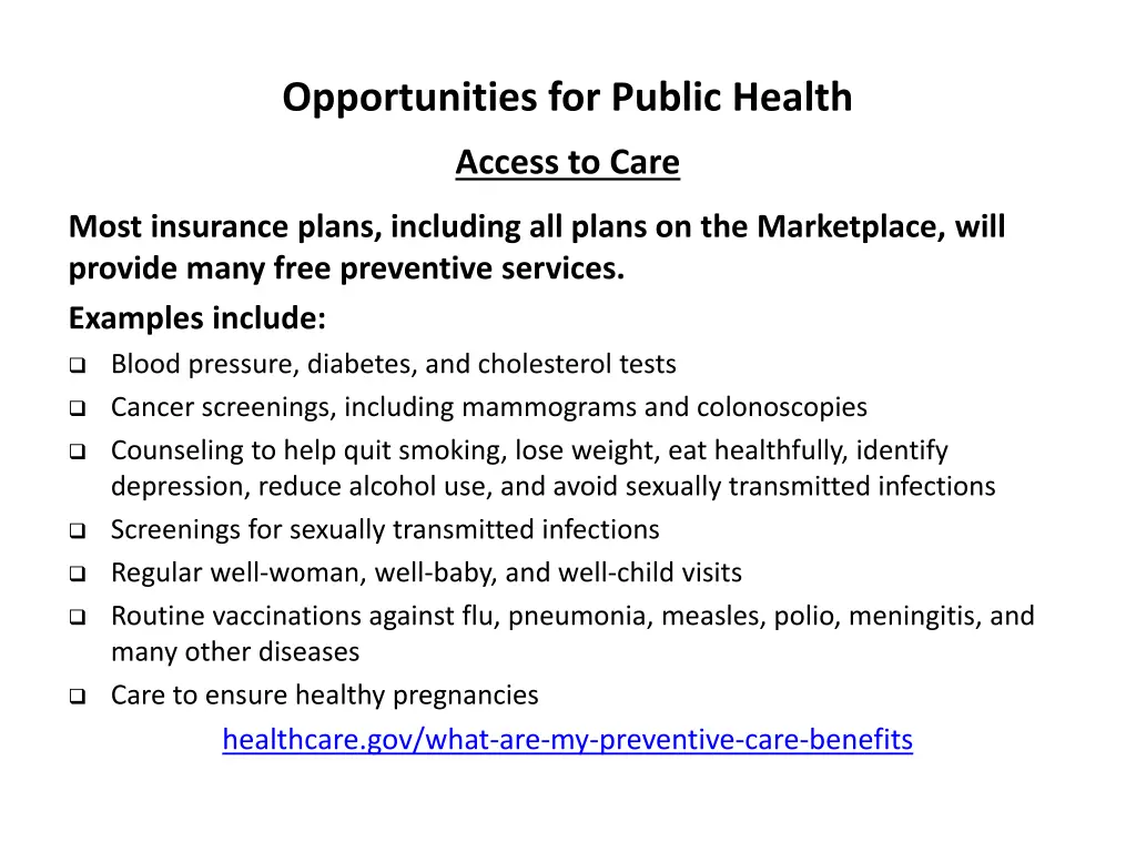 opportunities for public health 2