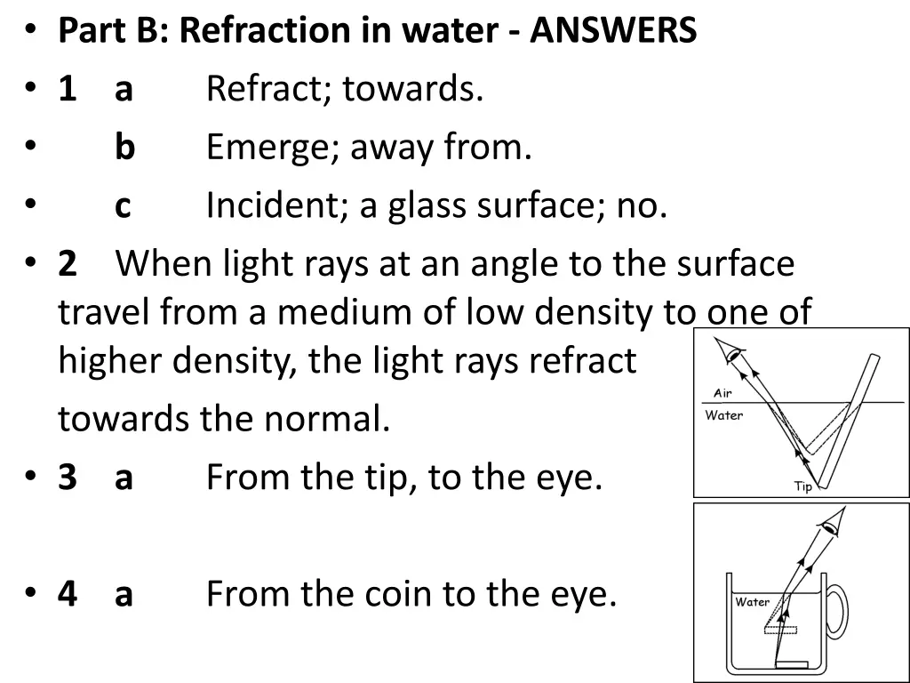part b refraction in water answers 1 a refract