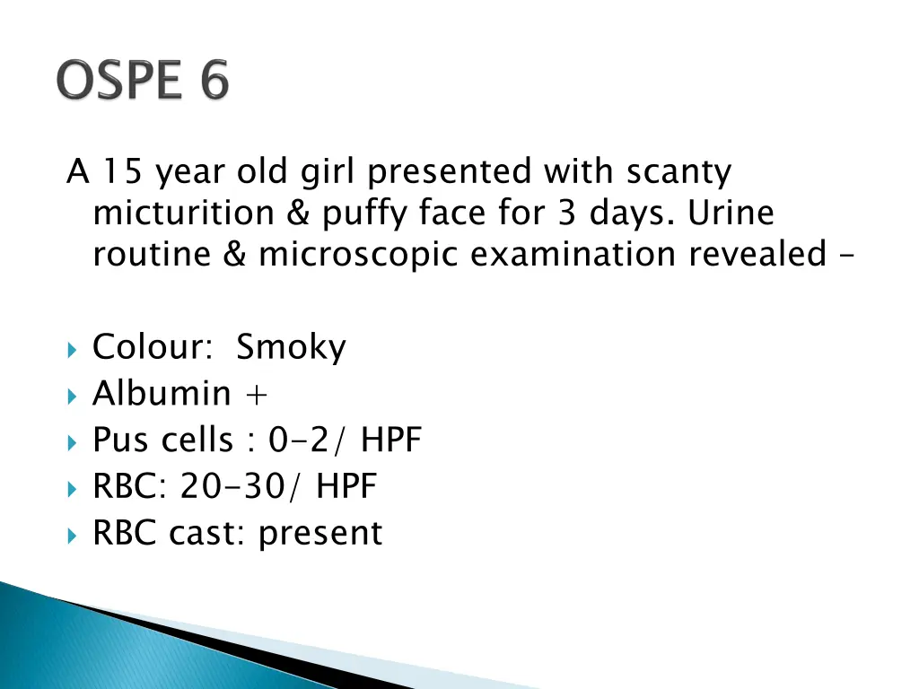 a 15 year old girl presented with scanty