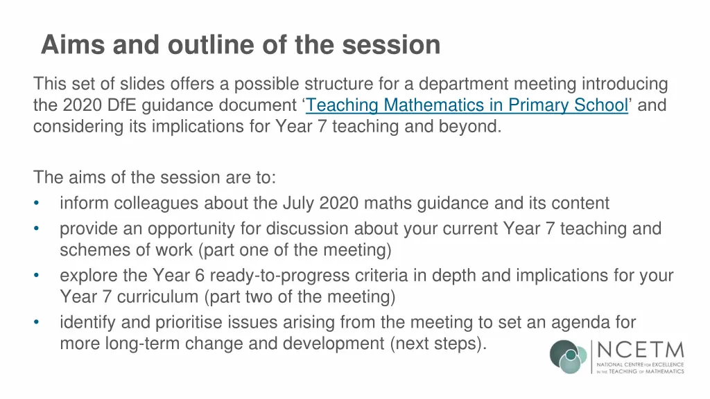 aims and outline of the session