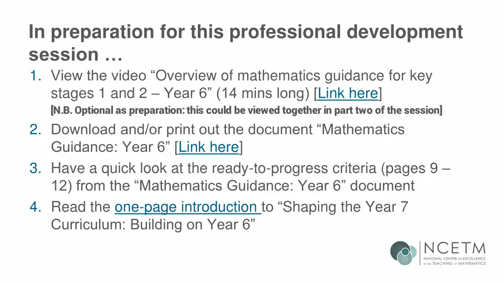 in preparation for this professional development