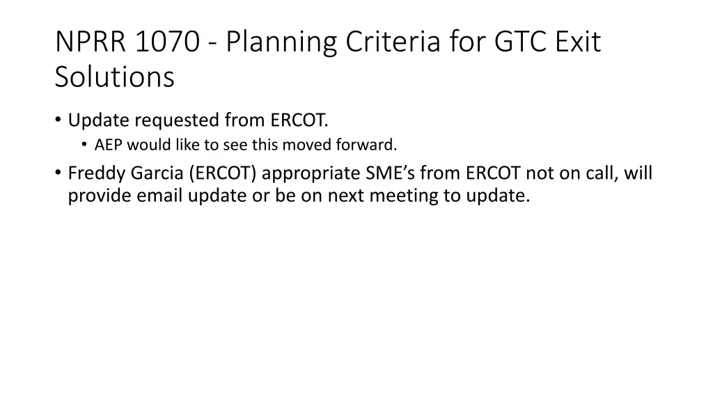 nprr 1070 planning criteria for gtc exit solutions