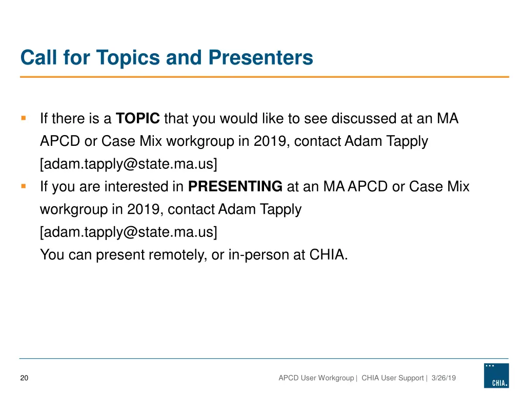 call for topics and presenters