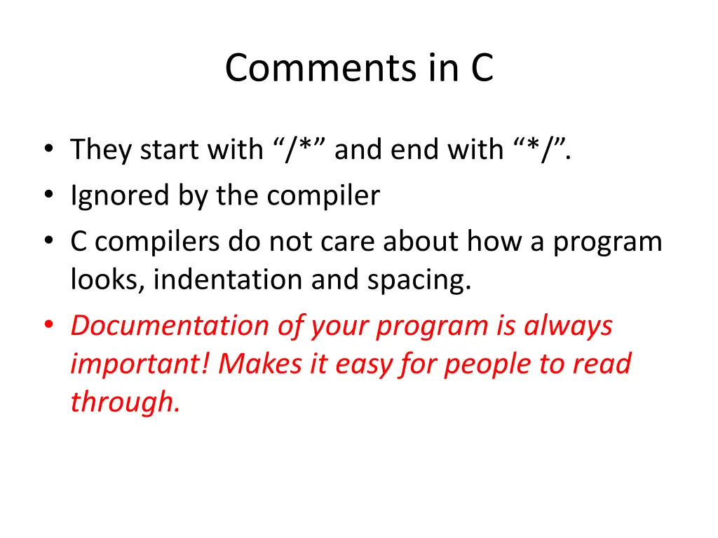 comments in c