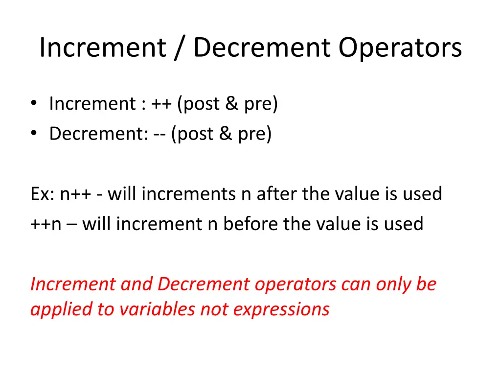 increment decrement operators