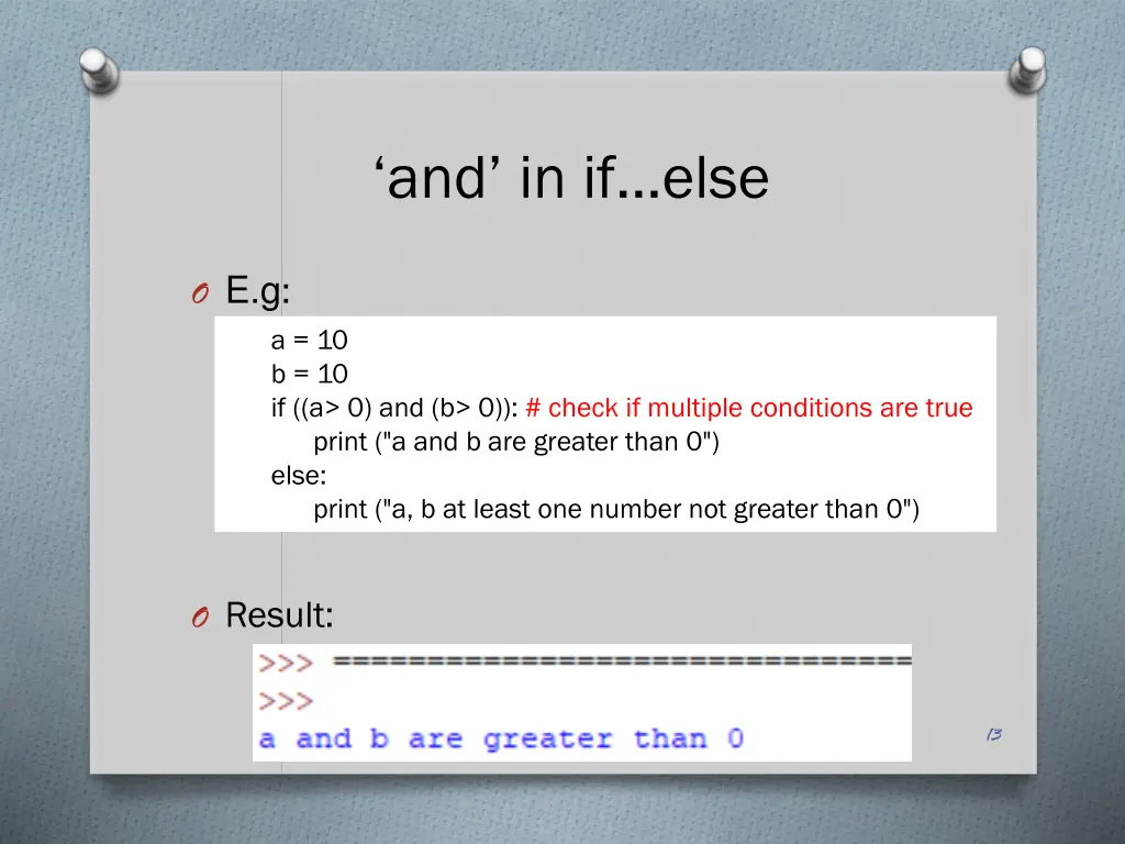 and in if else