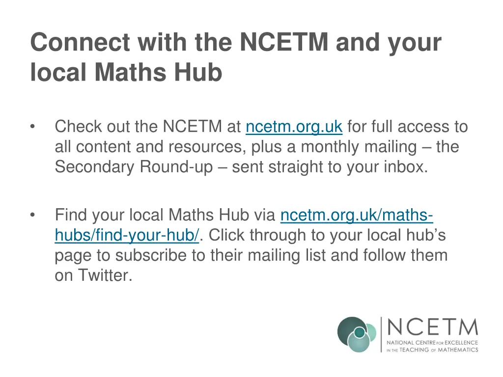 connect with the ncetm and your local maths hub