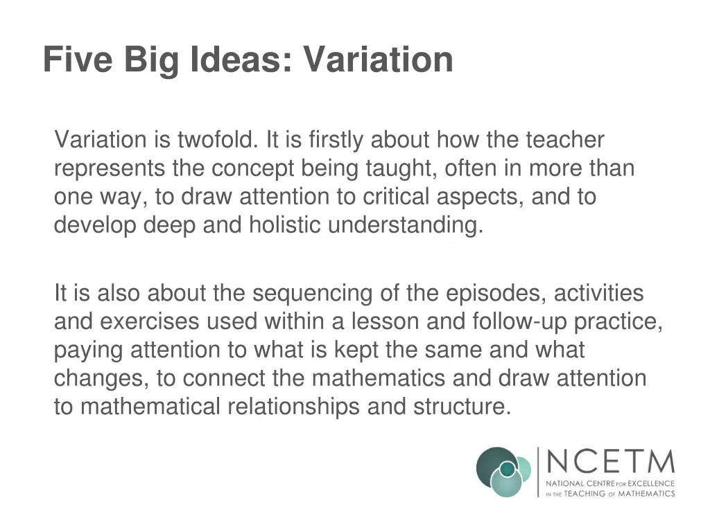 five big ideas variation