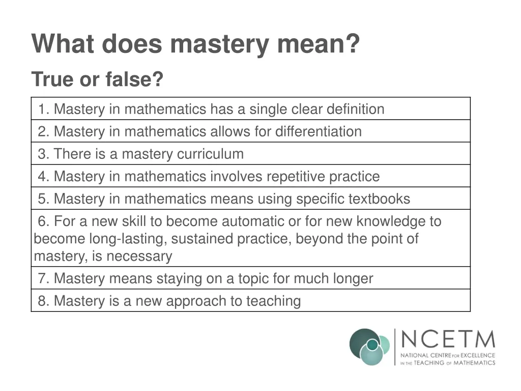 what does mastery mean true or false
