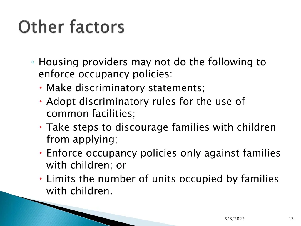 housing providers may not do the following