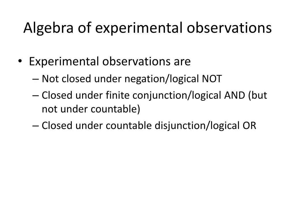 algebra of experimental observations 1