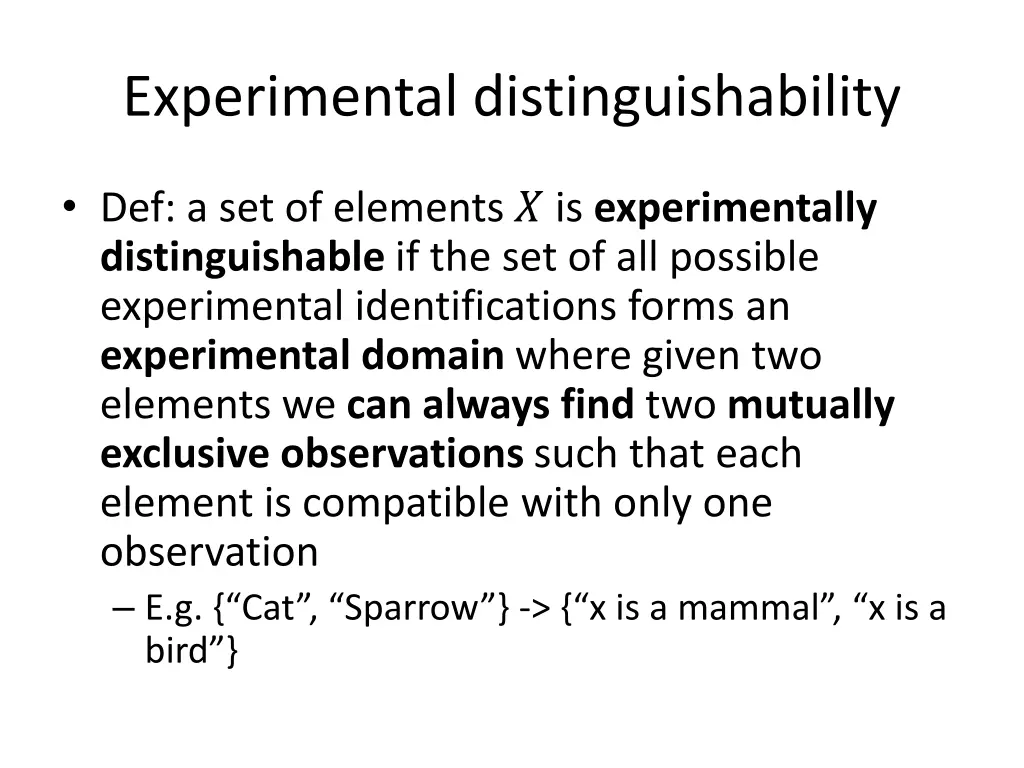 experimental distinguishability