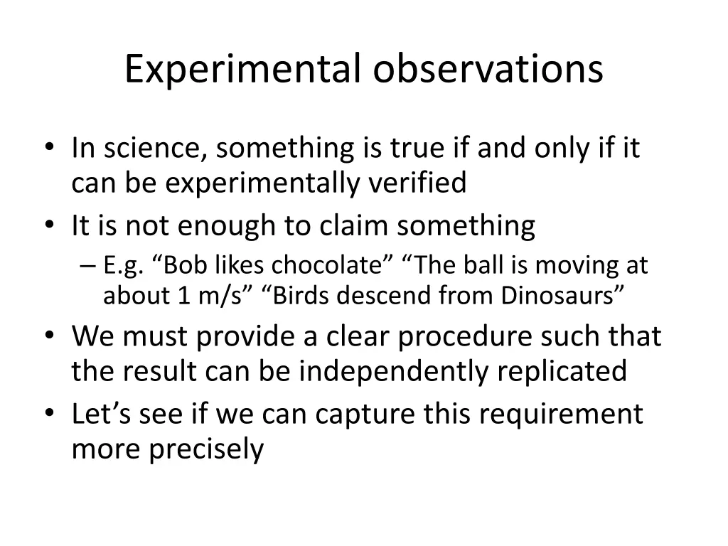 experimental observations
