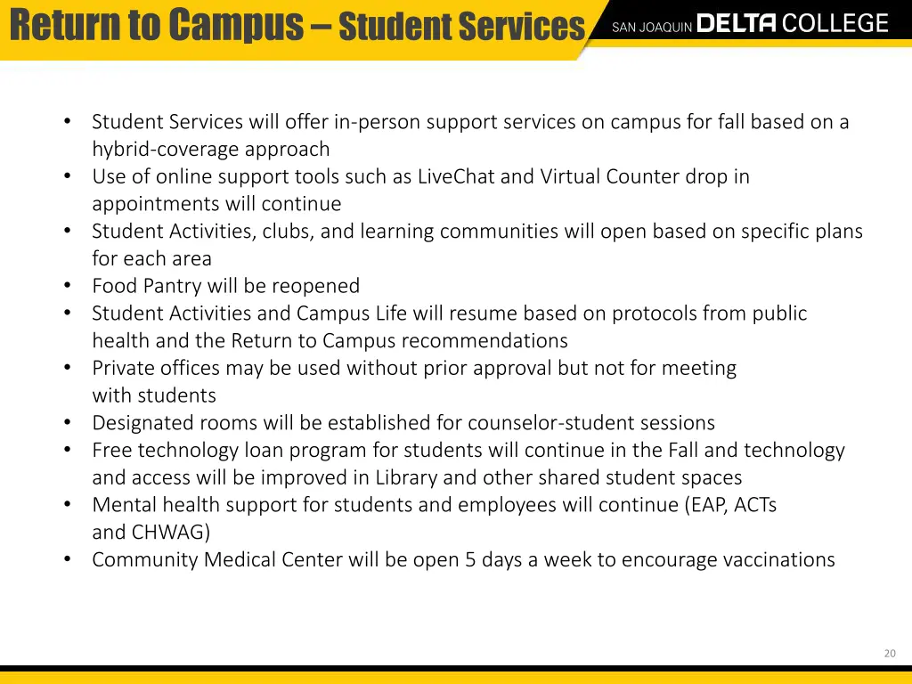 return to campus student services